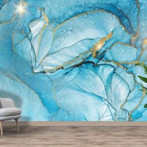 Aqua Gold Abstract Marble Mural Print | Custom Canvas Prints Nepal | Mural Prints Nepal | Wallpaper Nepal | Wall Art Nepal