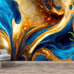 Abstract Gold Blue Luxury Marble Mural Print | Custom Canvas Prints Nepal | Mural Prints Nepal | Wallpaper Nepal | Wall Art Nepal