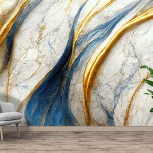 Blue Gold Marble Vein Mural Print | Custom Canvas Prints Nepal | Mural Prints Nepal | Wallpaper Nepal | Wall Art Nepal