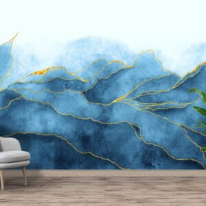 Blue Gold Mountain Abstract Mural Print | Custom Canvas Prints Nepal | Mural Prints Nepal | Wallpaper Nepal | Wall Art Nepal