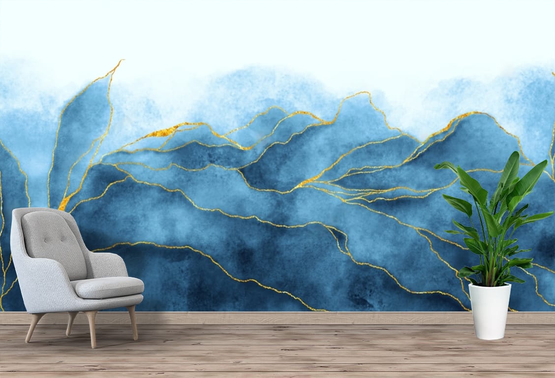Blue Gold Mountain Abstract Mural Print Blue Gold Mountain Abstract Mural Print | Custom Canvas Prints Nepal | Mural Prints Nepal | Wallpaper Nepal | Wall Art Nepal