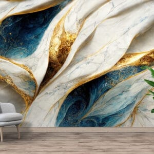 Deep Blue Gold Marble Mural Print | Custom Canvas Prints Nepal | Mural Prints Nepal | Wallpaper Nepal | Wall Art Nepal
