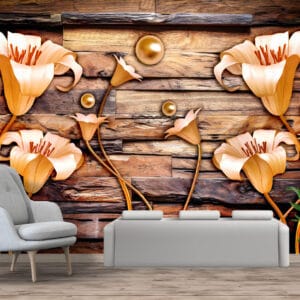 3D Lily Wood Texture Mural Print | Custom Canvas Prints Nepal | Mural Prints Nepal | Wallpaper Nepal | Wall Art Nepal