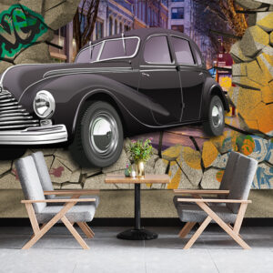 3D Retro Black Car Graffiti Mural | Automotive Wall Decor | Custom Wallpaper Nepal | Wall Art Nepal | Custom Canvas Prints Nepal | Custom Mural Print Nepal