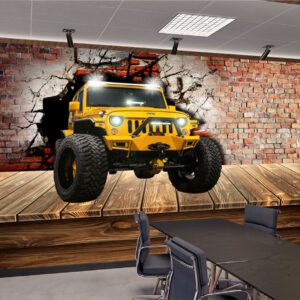 3D Yellow Jeep Breaking Brick Wall Mural | Automotive Wall Decor | Custom Wallpaper Nepal | Wall Art Nepal | Custom Canvas Prints Nepal | Custom Mural Print Nepal