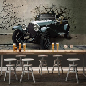 3D Vintage Green Car Cracked Wall Mural | Automotive Wall Decor | Custom Wallpaper Nepal | Wall Art Nepal | Custom Canvas Prints Nepal | Custom Mural Print Nepal