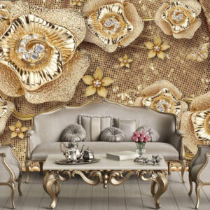 3D Flowers Wallpaper | Luxury Gold Floral Wall Mural | Canvas Prints Nepal