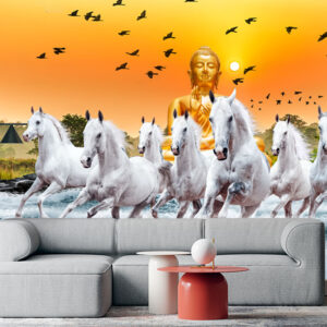 Buddha Horses Sunset Mural Print | Custom Canvas Print Nepal | Mural Prints Nepal | Wall Art Nepal