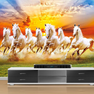 White Horses Sunrise Mural Print | Custom Canvas Print Nepal | Mural Prints Nepal | Wall Art Nepal