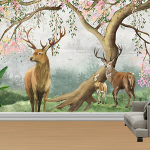 Deer Blossom Tree Mural Print | Custom Canvas Print Nepal | Mural Prints Nepal | Wall Art Nepal