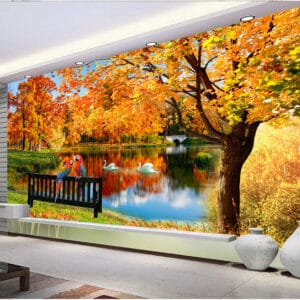 Autumn Lake Swan Parrot Mural | Custom Canvas Prints Nepal | Mural Prints Nepal | Wallpaper Nepal | Wall Art Nepal