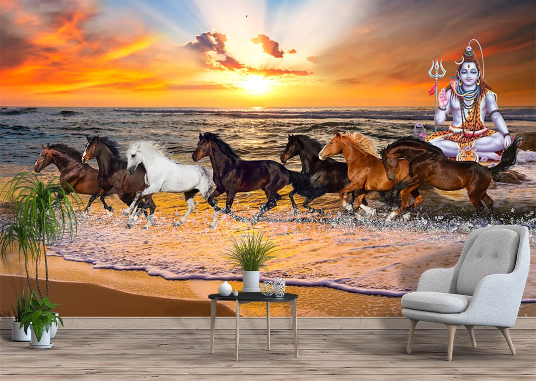 Running Horses Shiva Beach Mural Running Horses Shiva Beach Mural | Custom Canvas Prints Nepal | Mural Prints Nepal | Wallpaper Nepal | Wall Art Nepal