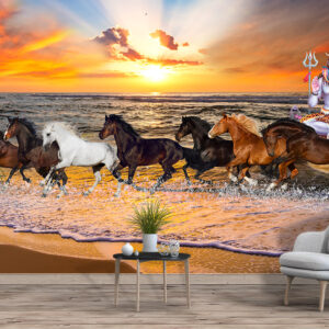 Shiva Horses Beach Sunset Mural Print | Custom Canvas Print Nepal | Mural Prints Nepal | Wall Art Nepal