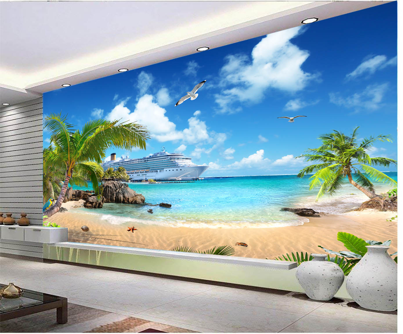 3D Cruise Ship Beach Wallpaper 3D Cruise Ship Beach Wallpaper | Custom Canvas Print Nepal | Mural Prints Nepal | Wall Art Nepal