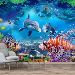 3D Lionfish Dolphin Wallpaper | Custom Canvas Print Nepal | Mural Prints Nepal | Wall Art Nepal