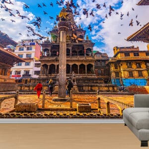 Patan Durbar Square Pigeons Mural | Nepal Heritage Wall Decor | Custom Wallpaper Nepal | Wall Art Nepal | Custom Canvas Prints Nepal | Custom Mural Print Nepal