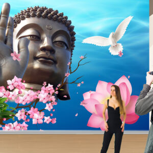 Buddha Hand Dove Blossom Wallpaper | Spiritual Wallpaper | Custom Wallpaper Nepal | Wall Art Nepal | Custom Canvas Prints Nepal | Custom Mural Print Nepal | Religious and Spiritual Wallpaper