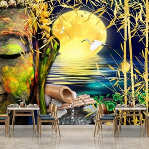Abstract Buddha Bamboo Moonlight Wallpaper | Spiritual Wallpaper | Custom Wallpaper | Wall Art | Custom Canvas Prints