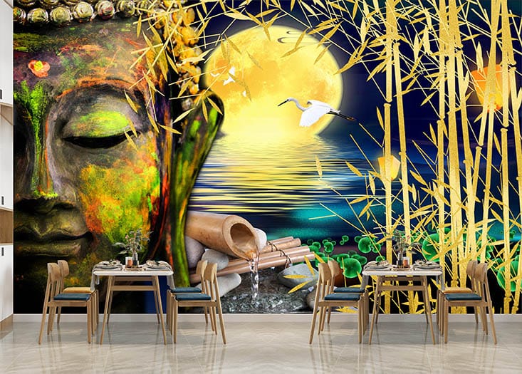 Abstract Buddha Bamboo Moonlight Wallpaper Abstract Buddha Bamboo Moonlight Wallpaper | Spiritual Wallpaper | Custom Wallpaper | Wall Art | Custom Canvas Prints