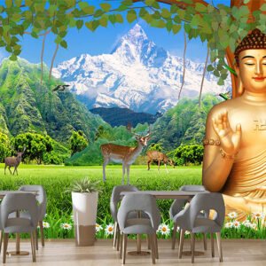 Buddha Mountain Deer Wallpaper | Spiritual Wallpaper | Custom Wallpaper | Wall Art | Custom Canvas Prints | Custom Mural Print | Religious and Spiritual Wallpaper