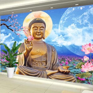 Buddha Lotus Moonlight Wallpaper | Spiritual Wallpaper | Custom Wallpaper | Wall Art | Custom Canvas Prints