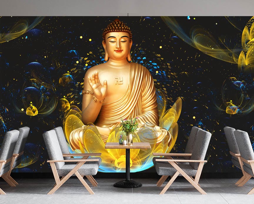 Golden Buddha Cosmic Wallpaper Golden Buddha Cosmic Wallpaper | Spiritual Wallpaper | Custom Wallpaper | Wall Art | Custom Canvas Prints