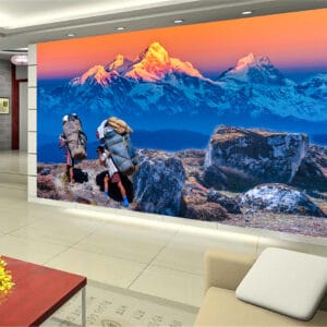 Himalayan Trekkers Sunset Mural | Nepal Adventure Wall Decor | Custom Wallpaper Nepal | Wall Art Nepal | Custom Canvas Prints Nepal | Custom Mural Print Nepal