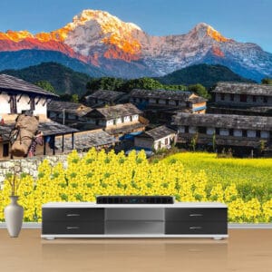 Annapurna Village Mural | Nepal Mountain Life Wall Decor | Custom Wallpaper Nepal | Wall Art Nepal | Custom Canvas Prints Nepal | Custom Mural Print Nepal