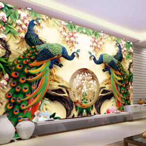 Elegant Peacock Garden Mural Print | Custom Canvas Print Nepal | Mural Prints Nepal | Wall Art Nepal