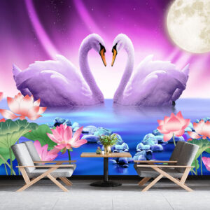 Swan Love Lotus Mural Print | Custom Canvas Print Nepal | Mural Prints Nepal | Wall Art Nepal