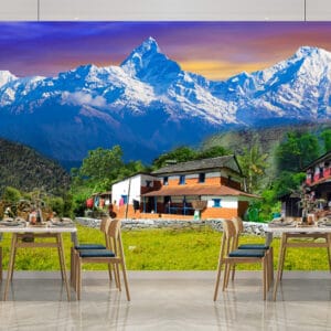 Himalayan Farmhouse Sunset Mural | Nepal Countryside Wall Decor | Custom Wallpaper Nepal | Wall Art Nepal | Custom Canvas Prints Nepal | Custom Mural Print Nepal