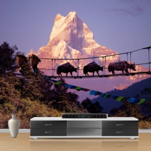 Himalayan Yaks Suspension Bridge Mural | Nepal Adventure Wall Decor | Custom Wallpaper Nepal | Wall Art Nepal | Custom Canvas Prints Nepal | Custom Mural Print Nepal