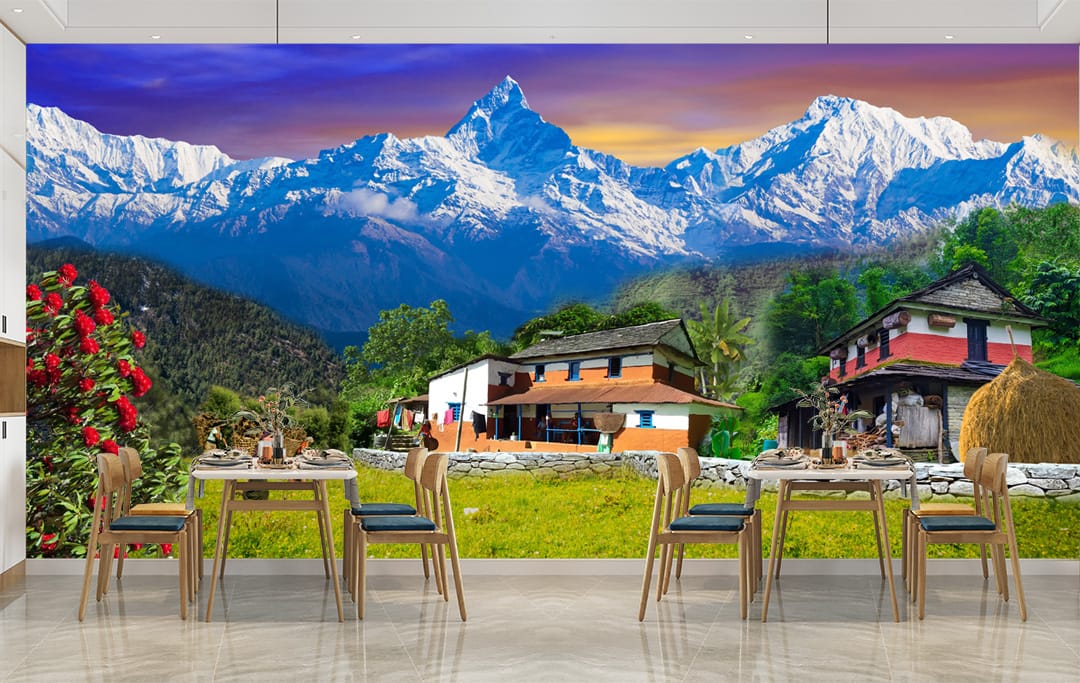 Himalayan Farmhouse Sunset Mural Himalayan Farmhouse Sunset Mural | Nepal Countryside Wall Decor | Custom Wallpaper Nepal | Wall Art Nepal | Custom Canvas Prints Nepal | Custom Mural Print Nepal