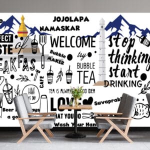 Nepali Cafe Typography Mural | Nepal Culture Wall Decor | Custom Wallpaper Nepal | Wall Art Nepal | Custom Canvas Prints Nepal | Custom Mural Print Nepal