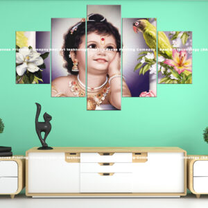 Little Krishna Parrot Flower Canvas | Custom Canvas Prints Nepal | Wallpaper Nepal | Wall Art Nepal | Custom Mural Print Nepal