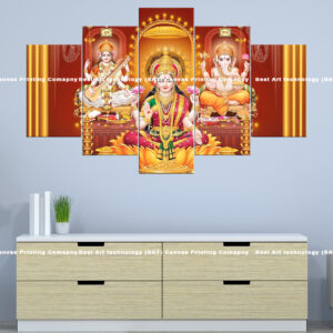 Hindu Trinity Laxmi Red Gold Canvas | Custom Canvas Prints Nepal | Wallpaper Nepal | Wall Art Nepal | Custom Mural Print Nepal