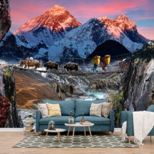 Everest Trekking Bridge Mural | Nepal Adventure Wall Decor | Custom Wallpaper Nepal | Wall Art Nepal | Custom Canvas Prints Nepal | Custom Mural Print Nepal