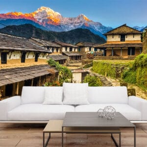 Annapurna Village Sunrise Mural | Nepal Mountain Life Wall Decor | Custom Wallpaper Nepal | Wall Art Nepal | Custom Canvas Prints Nepal | Custom Mural Print Nepal