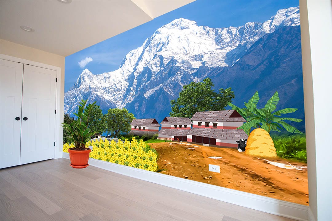 Annapurna Mountain Village Mural Annapurna Mountain Village Mural | Nature Wall Decor | Custom Wallpaper | Wall Art | Custom Canvas Prints | Custom Mural Print