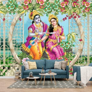 Radha Krishna Floral Arch Mural Print | Religious Mural Print | Custom Mural Print Nepal | Wallpaper Nepal | Wall Art Nepal | Custom Canvas Prints Nepal
