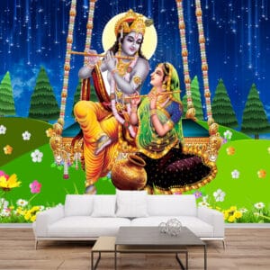 Radha Krishna Swing Mural Print | Religious Mural Print | Custom Mural Print Nepal | Wallpaper Nepal | Wall Art Nepal | Custom Canvas Prints Nepal