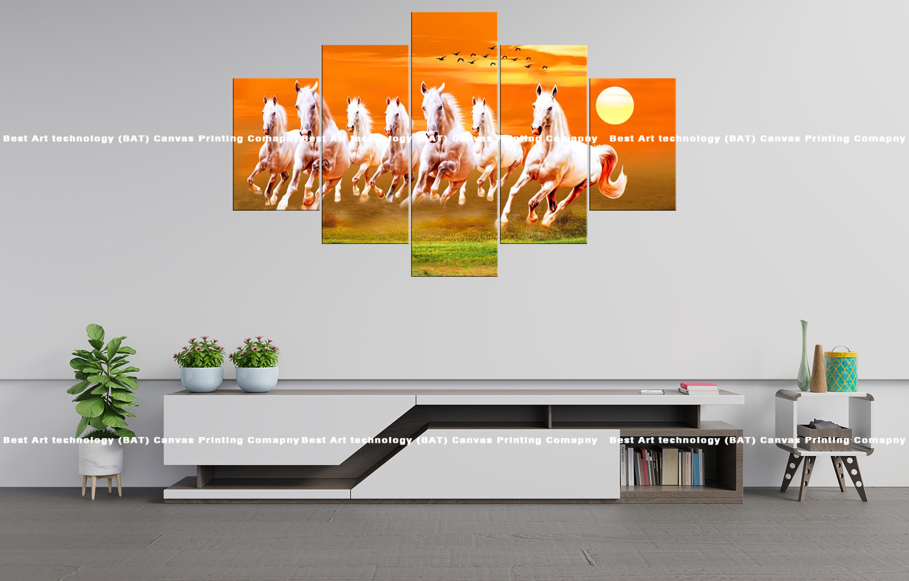 White Horses Running in Sunlight Canvas White Horses Running in Sunlight Canvas Print | Custom Canvas Print Nepal | Mural Print Nepal | Wall Art Print