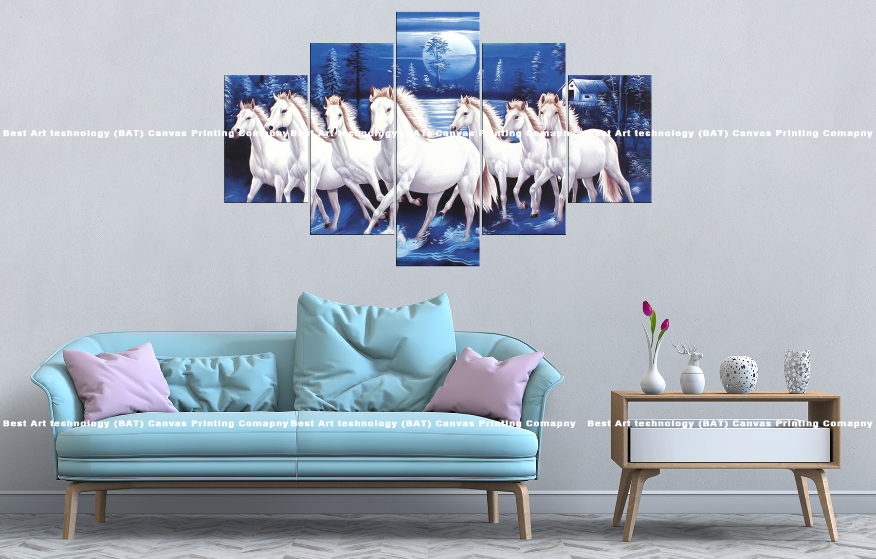 White Horses in Moonlight Forest White Horses in Moonlight Forest Canvas Print | Custom Canvas Print Nepal | Mural Print Nepal | Wall Art Print