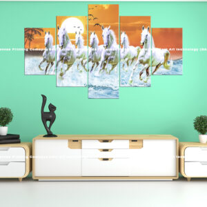 White Horses Running in Water at Sunset Canvas Print | Custom Canvas Print Nepal | Mural Print Nepal | Wall Art Print