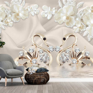 Swan Wall Mural Prints | Jewel Swans and Floral Decor | Canvas Prints Nepal