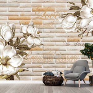Floral & Brick Wall Mural Prints | Magnolia and Textured Wall