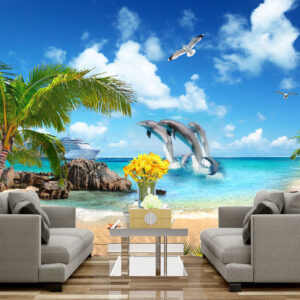 3D Jumping Dolphin Wallpaper | Custom Canvas Print Nepal | Mural Prints Nepal | Wall Art Nepal