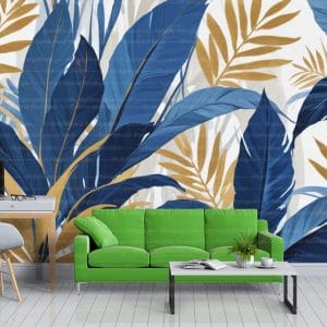 Abstract plants murals prints showcasing botanical art wall decor with vibrant greens and natural textures. Perfect for nature-inspired interiors. A stunning canvas print from Nepal.