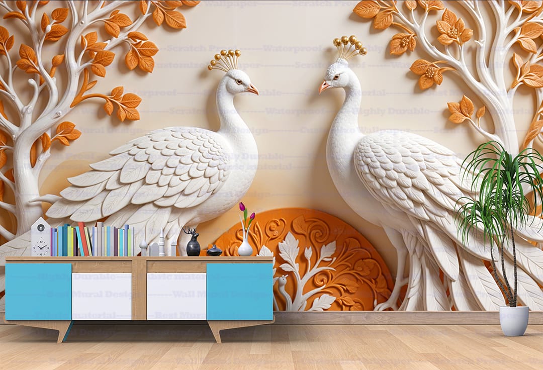 Peacock 3D murals prints Exquisite peacock 3D murals prints showcasing vibrant and lifelike designs with intricate details. Perfect for adding elegance to your decor. A stunning canvas print from Nepal.