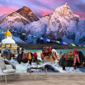 Majestic yak journey mountains murals print showcasing breathtaking mountain landscapes | Canvas Print Nepal | Wall Art Print